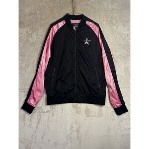 Jeffree Star Large Blood Sugar Bomber Jacket Satin Zipper Pink Black